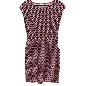 Boden Daisy Print Floral Retro Midi Dress Cotton Womens Size 8L Pink Pockets